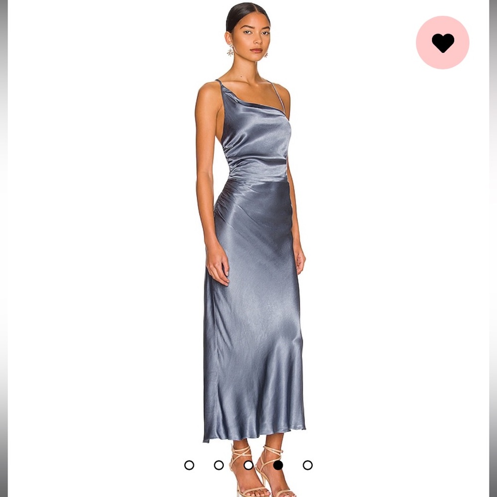 La Lune Asymmetrical Bias Cowl Midi Dress in Blue Smoke by Shona Joy
